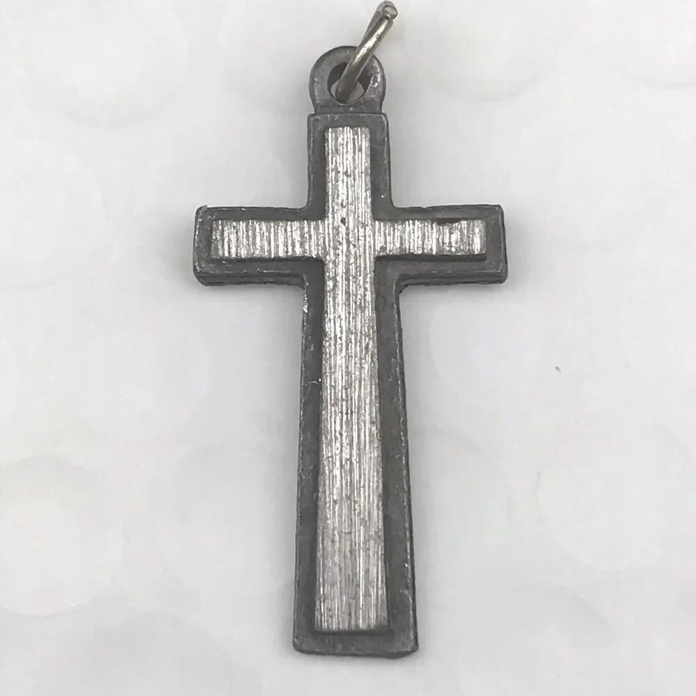 Cross Pendant Pewter Tone  Engraved New Hope Phone Number Religious Spiritual